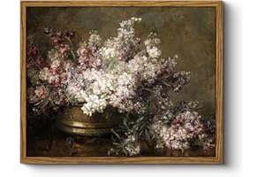 HUARCEY Vintage Framed Canvas Wall Art Still Life Flowers Vase Painting, Traditional Lilac Bouquet Framed Canvas Print Wall Decor, Floral Painting Canvas Prints For Bedroom Bathroom Kitchen