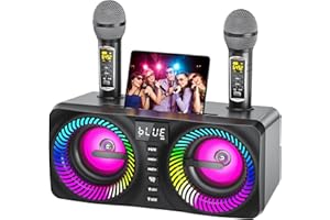 MUSYVOCAY Karaoke Machine for Adults Kids with 2 Wireless Microphones, Portable Bluetooth Speaker with 9 Modes Dynamic LED Lights, Karaoke Speaker with PA System Bass/Echo/USB/TF/AUX for Home Birthday Party