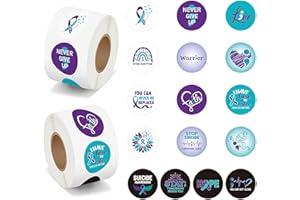 BeYumi Suicide Awareness Roll Stickers - 1000Pcs Suicide Prevention Awareness Stickers in 2 Rolls Waterproof Vinyl Teal Purple Ribbon Decals Laptop Bottle Notebook Luggage Gift Decor for Kids Teens