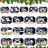 Soaoo 36 Pcs Nativity Ornaments Bulk for Christmas Tree Wooden Scene Ornaments Bulk Nativity Xmas Tree Hanging Decorations Birth of Jesus Christian Ornament for Advent Decor (Square Style)