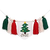Christmas 1st Birthday High Chair Banner – Christmas Tree Theme“one” First Birthday Tassel Garland for Boys and Girls, Winter Holiday 1st Bday Cake Smash Props, Winter Wonderland Party Decor