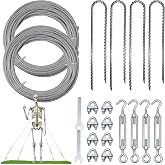 1 Set 12ft Skeleton Ground Anchors kit, Skeleton Replacement Accessories Include U Stakes Adjustable Tether Cable Guy Wire &amp; Turnbuckles for Giant-Sized Skeleton (1)