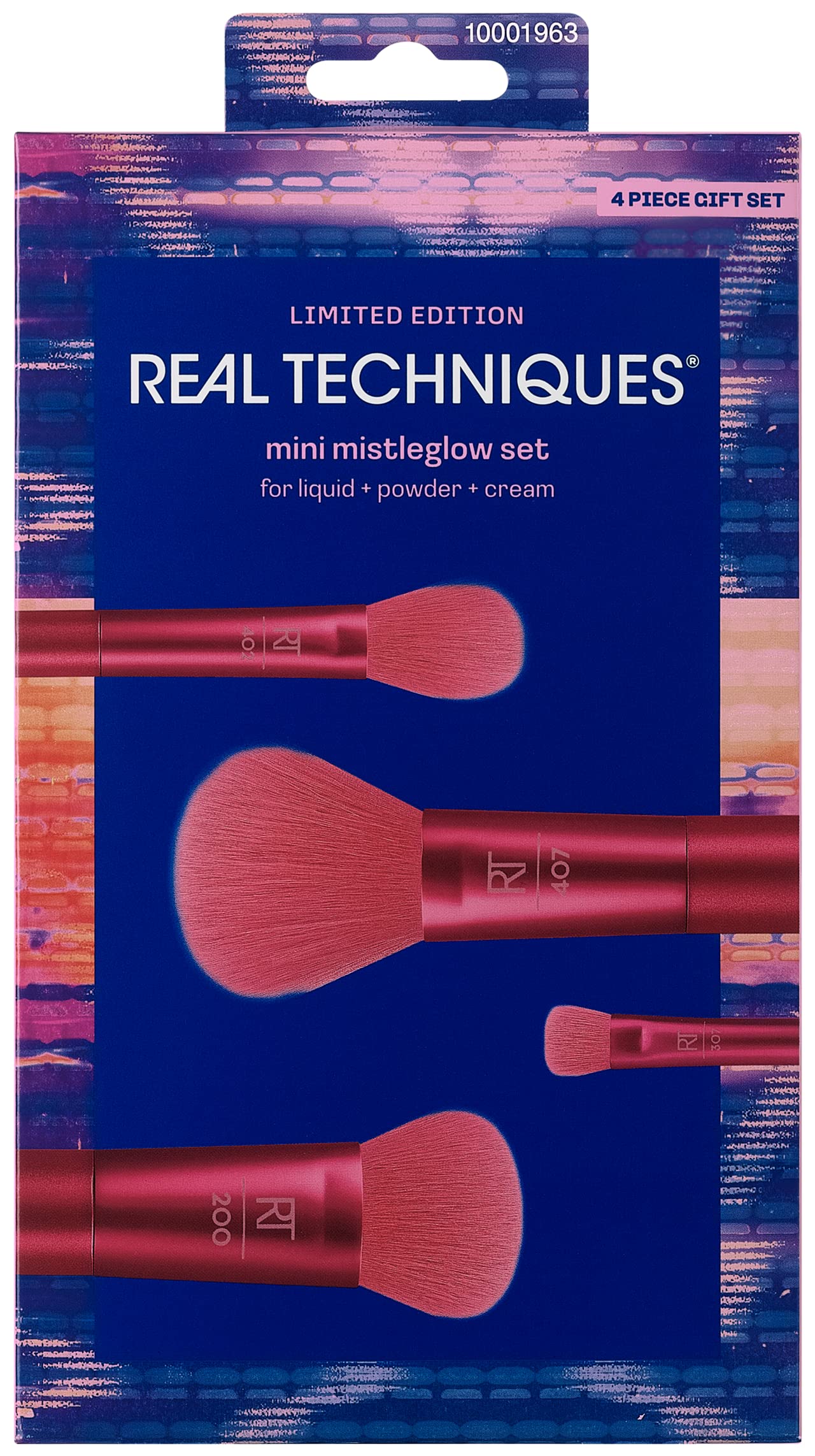REAL TECHNIQUES Limited Edition Mini Mistleglow Makeup Brush Holiday Kit, For Liquid, Powder, and Cream Makeup, Stocking Stuffer, Pink, 4 Piece Set