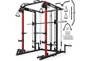 Goimu S1-V4 Smith Machine, 2000LBS Power Cage with Cable Crossover System, All-in-One Squat Rack with Smith Bar, Workout Cage Strength Training Equipment with Attachments