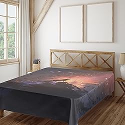 Ambesonne Fantasy World Flat Sheet, Howling Wolf on
