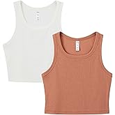 ARRIA Ribbed Crop Tank Top for Women – Soft Slim Fit Scoop Neck Sleeveless Shirt, Fitted Basic Cute Summer Tops 2025, Stretchy Casual Everyday Tank (2 Pack, Mocha/White, Medium)