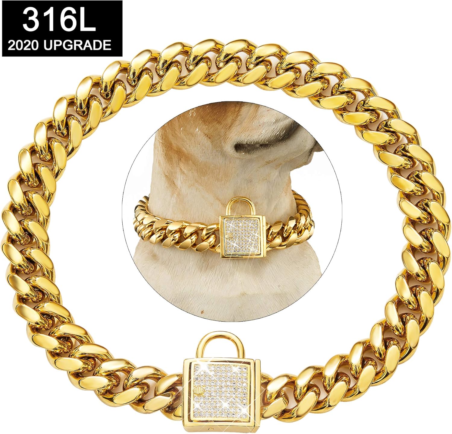 Tobetrendy Cuban Link Dog Collar Designer Gold Chain