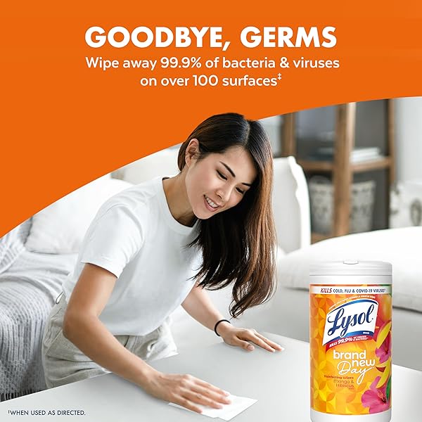 LYSOL DISINFECTING WIPES BUNDLE, HOME APARTMENT DORM ROOM ESSENTIALS AND CLEANING SUPPLIES, ALL PURPOSE CLEANER, MULTI-SURFACE CLEANING & SANITIZING WIPES, LAVENDER & MANGO SCENTS, 80 COUNT (4PK)