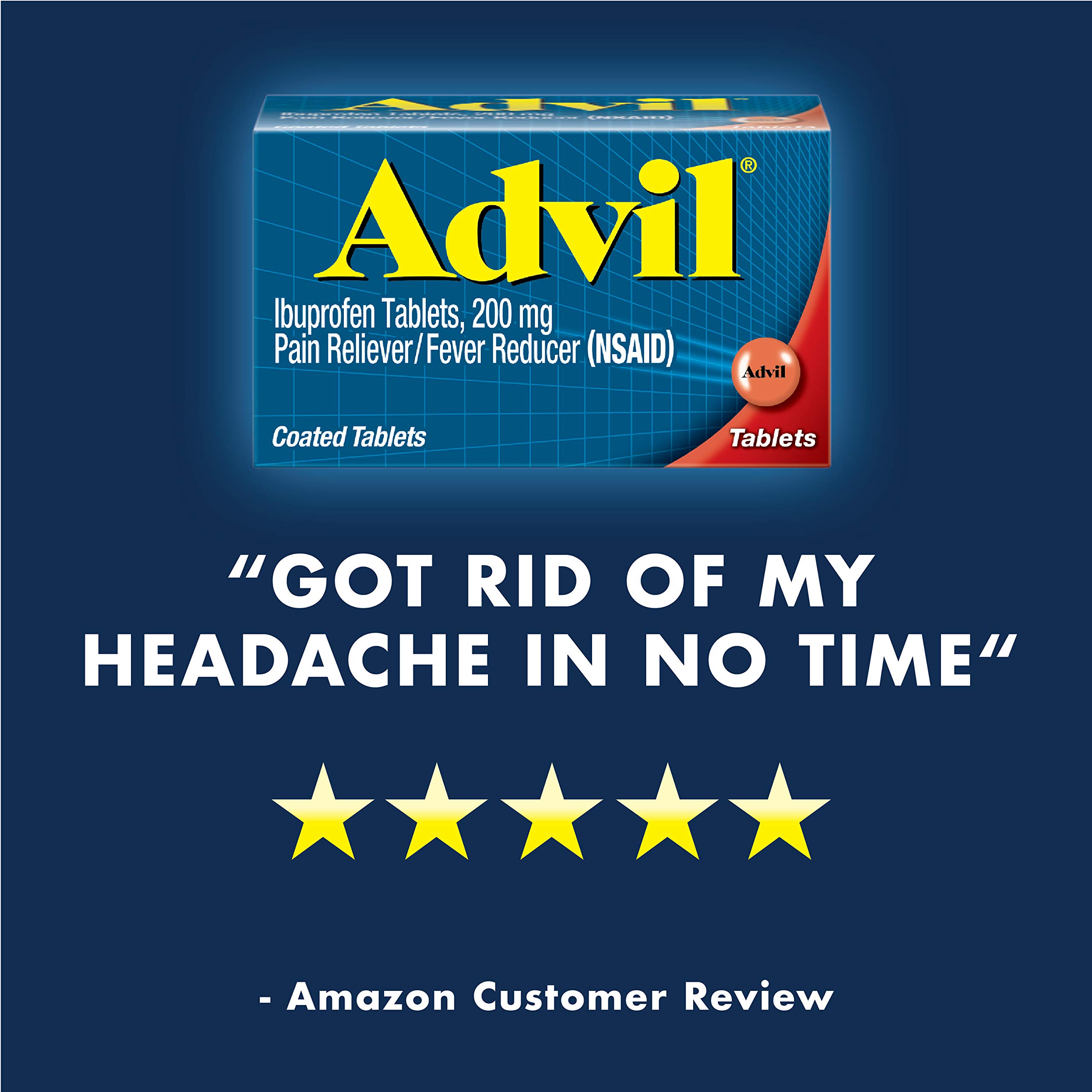 Advil Coated Tablets Pain Reliever and Fever Reducer, Ibuprofen 200mg