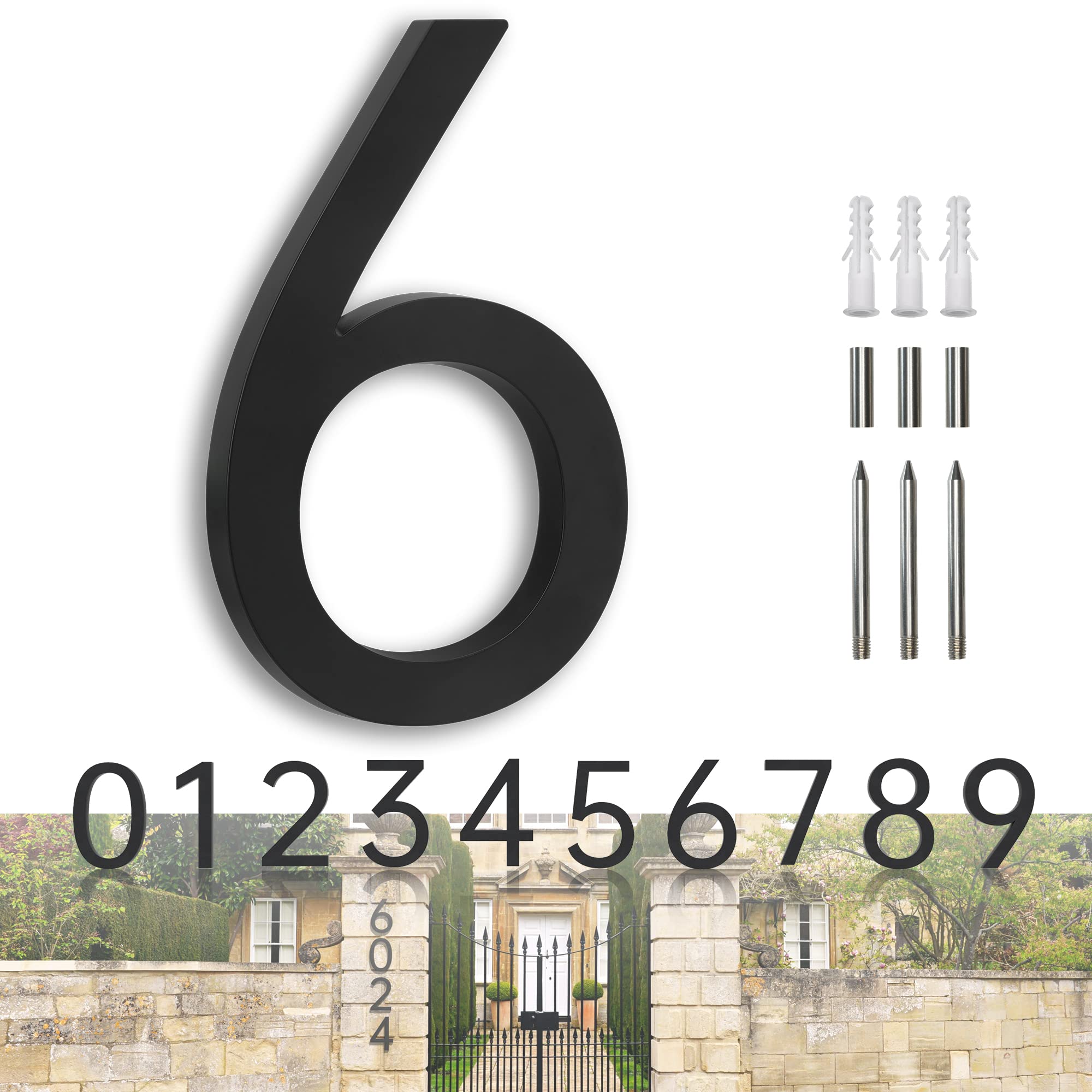 House Numbers Large Door Numbers Black House Number 7 Inch Metal House Numbers 3D Floating Exterior Modern - Address Numbers for House Front Door Numbers 6