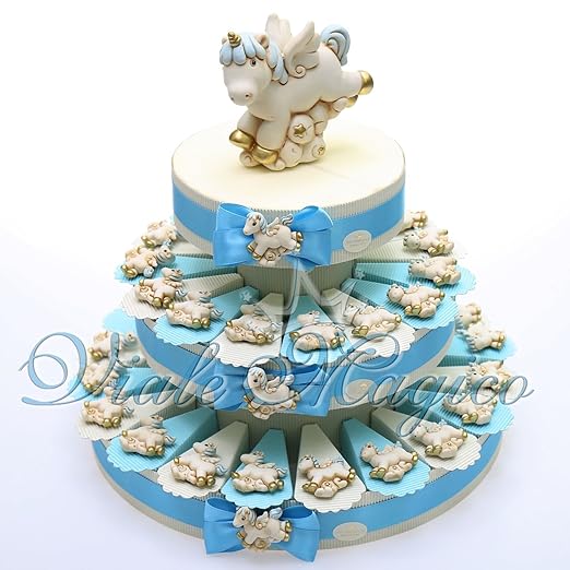 title=Torta Portaconfetti Magnete Unicorno Celeste (35 Pezzi)
