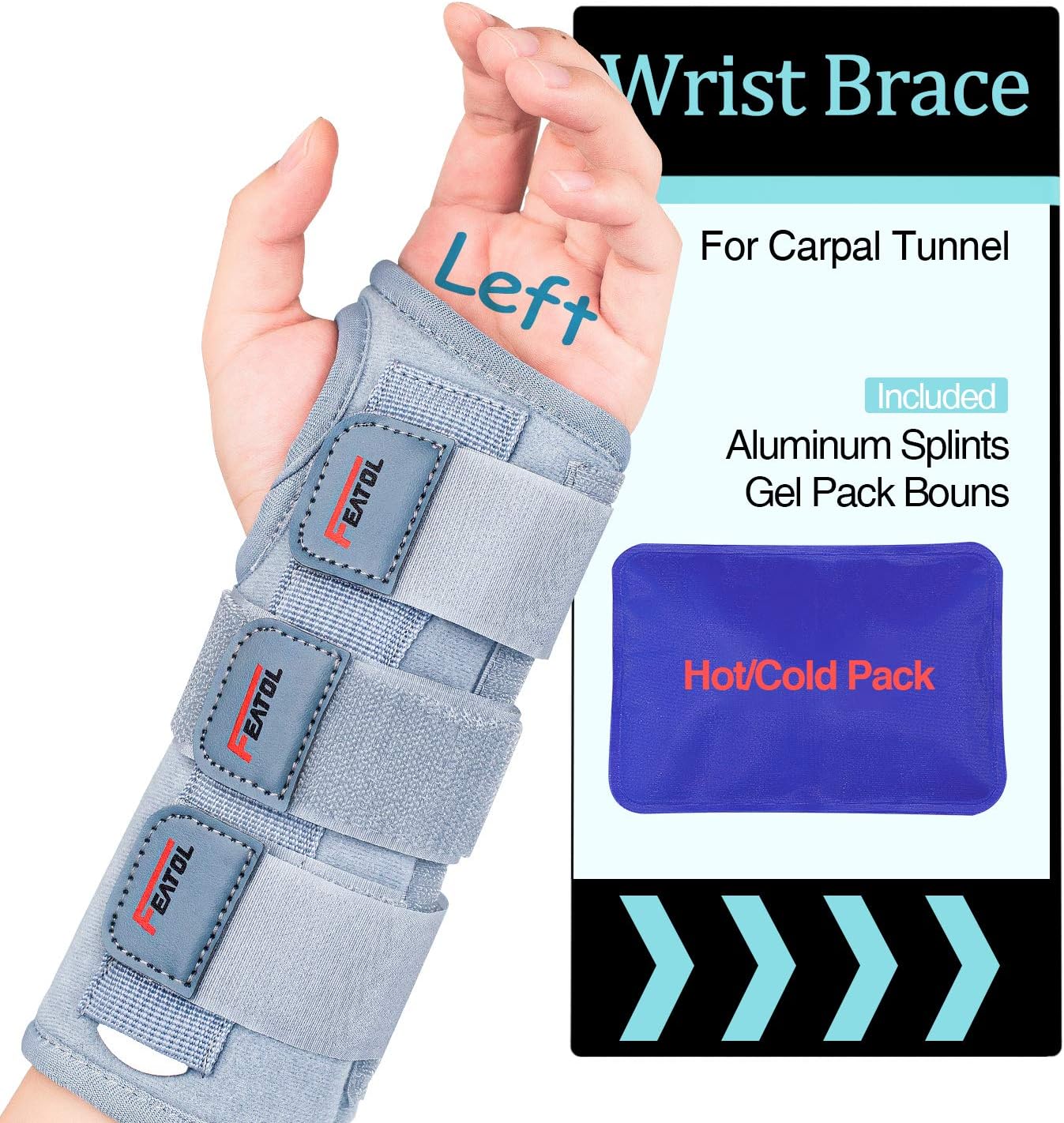 Carpal Tunnel Wrist Brace | Night Sleep Support Brace, Removable Metal Wrist Splint- Hot/Ice Pack, Left Hand, Small/Medium, Adjustable Hand Brace for Men, Women, Relieve and Treat Wrist Pain: Health & Personal Care