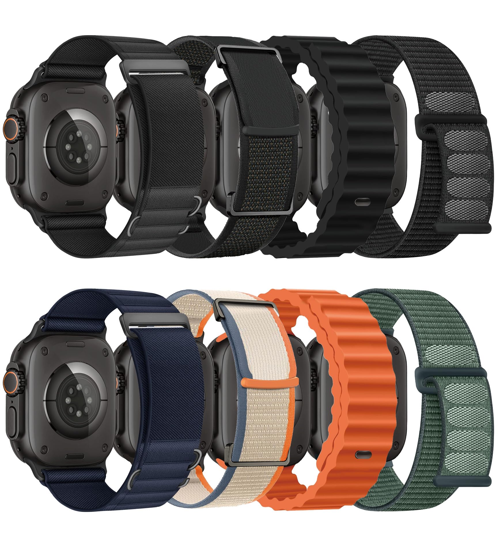 Photo 1 of 8 Pack Compatible with Apple Watch Ultra 2 Band 49mm 46mm 45mm 44mm Men Women,Breathable Trail Loop+Alpine Loop+Ocean Band+Nylon Sport Loop for iWatch Ultra2/Ultra Series 10 46 mm/9/8/7/6/SE/5/4/3