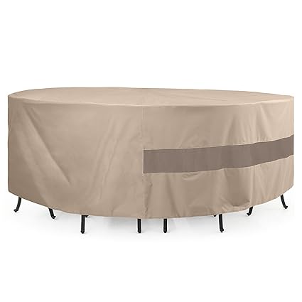 SunPatio Outdoor Table and Chair Cover, 72 Dia x 30 H, Patio Veranda Furniture Set Cover, Durable Dining Table Set Cover, Durable and Waterproof UV Resistant, Eco-Friendly Fabric