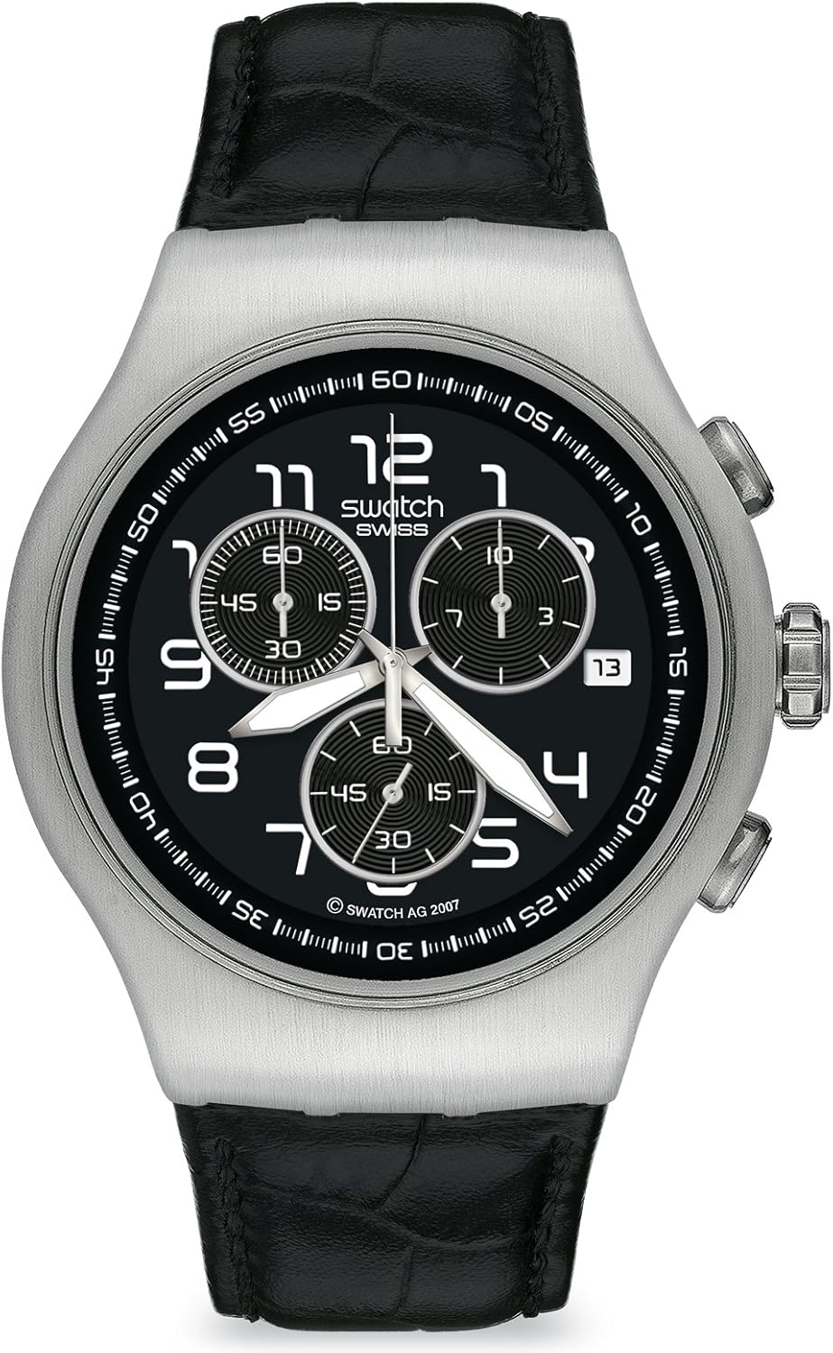 Swatch Mens Trapped Black Dial and Leather Strap Watch Swatch Amazon