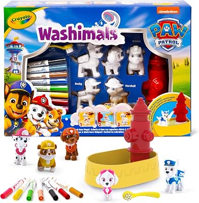 - Washimals Paw Patrol, Conjunto de Atividades com 5 Cachorros, 8 Marcadores Laváveis, Banho de Água, Escova, Brincadeira e Presente para Crianças a partir dos 3 anos, 74-0291