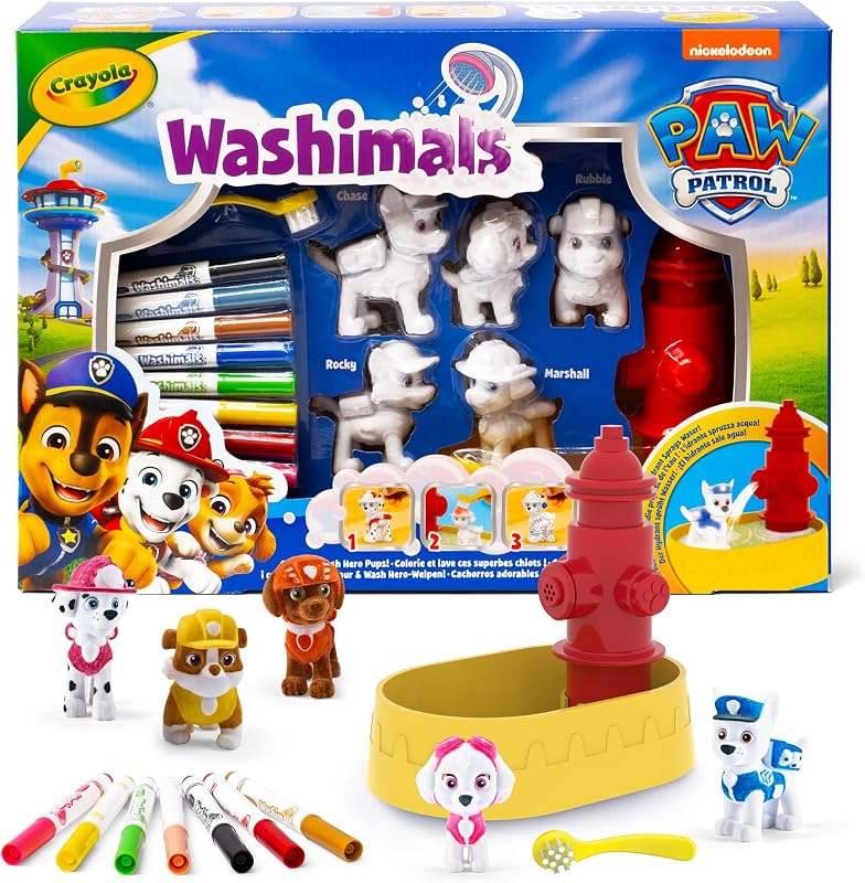 - Washimals Paw Patrol, Conjunto de Atividades com 5 Cachorros, 8 Marcadores Laváveis, Banho de Água, Escova, Brincadeira e Presente para Crianças a partir dos 3 anos, 74-0291