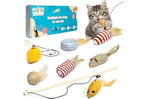 PETORIA Natural Cat Toys Set, Eco-Friendly Interactive Toys with Feather Mice, Fiber Balls, Wand & Teething Toys | Gift for C
