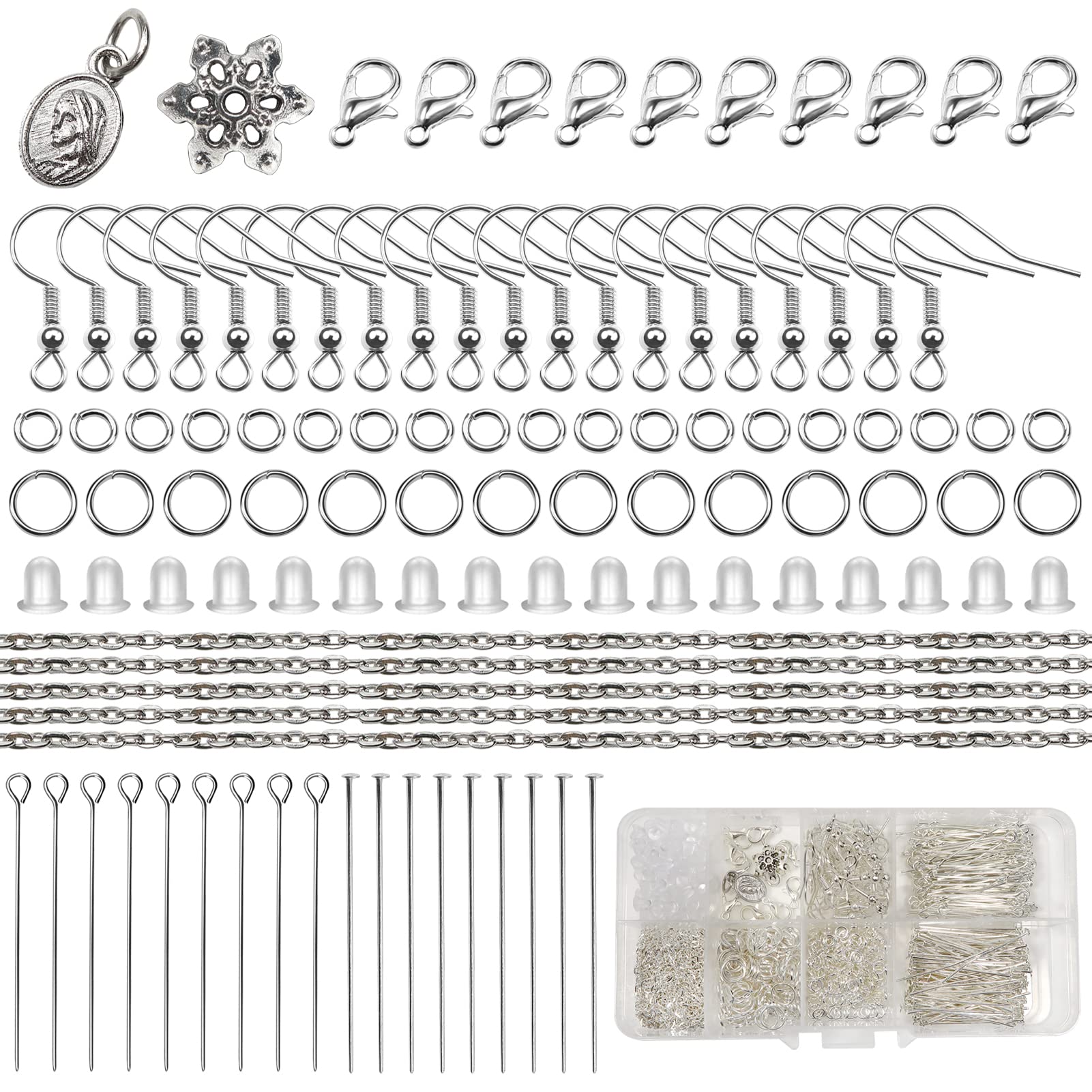 TOAOB 784pcs Jewellery Making Kits Silver Plated Jewelry Findings Kit for Beginner DIY Necklaces Earrings Bracelets Making and Repair