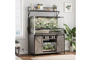 VOWNER Farmhouse Reptile Tank Stand with Power Outlet, 48" X 24" Tabletop Fits up to 120 Gallon Bearded Dragon Tank, Heavy Duty Aquarium Stand with Storage Cabinet, Reptile Turtle Terrarium Stand Grey