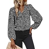 EGRETLAC Long Sleeve Blouses for Women, Leopard Print Chiffon Tops V Neck Loose Business Shirts Casual Work Tunic