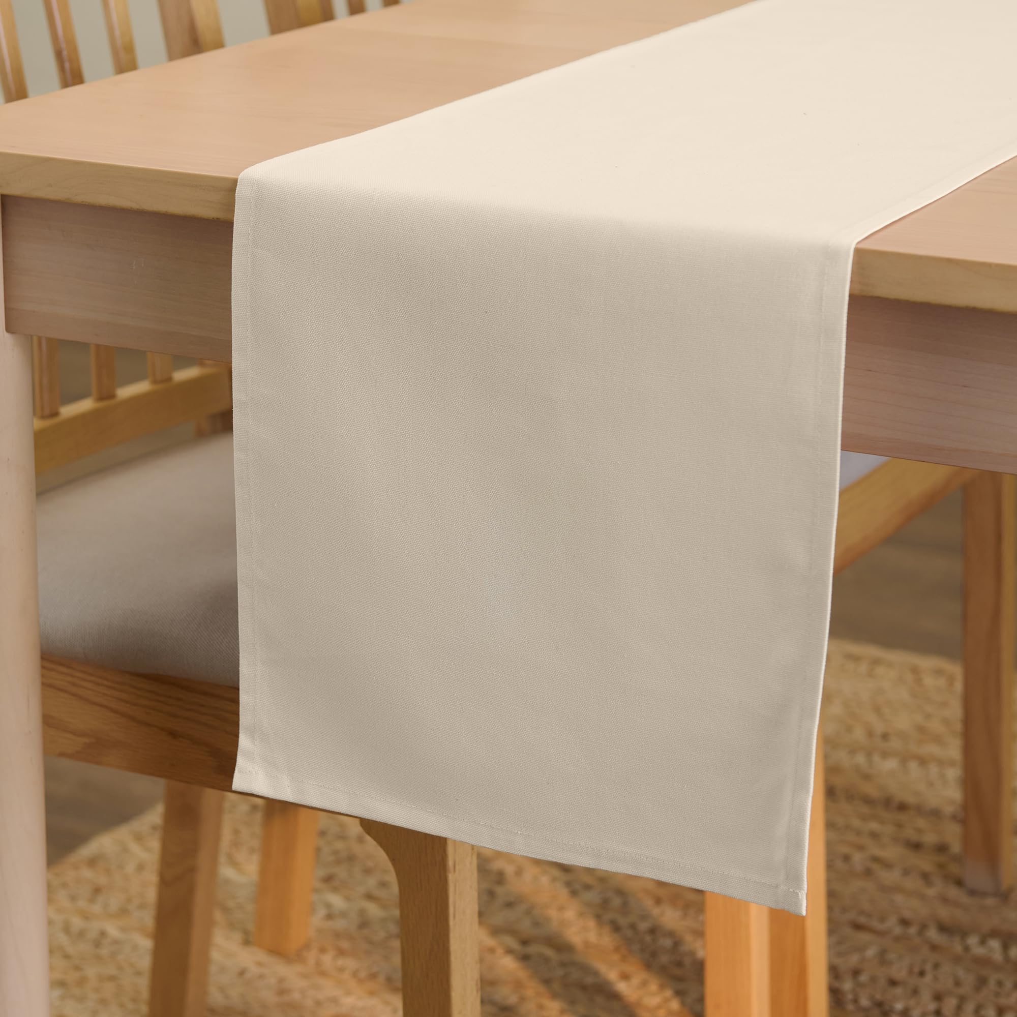 Encasa XO Table Runner 13x59 in Long | Cotton Canvas Fabric | Natural Solid Color | Machine Washable & Durable