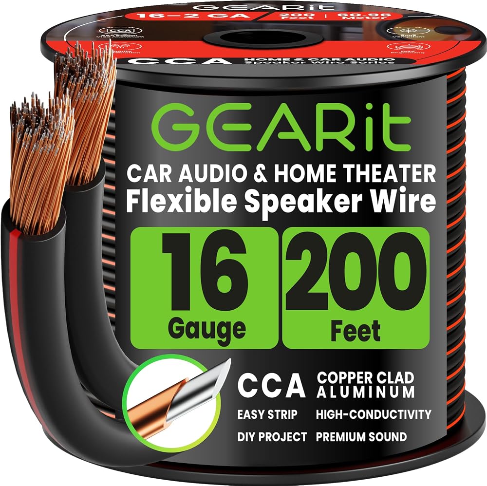 GEARit 2x1.5mm² Speaker Cable 60.96m 200ft 16AWG Twin Core CCA Black