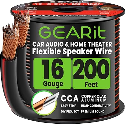 GEARit 2x1.5mm² Speaker Cable 60.96m 200ft 16AWG Twin Core CCA Black