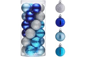 Valery Madelyn 1.57 Inches Small Christmas Tree Decorations Ornament Set for 4th of July Fall Halloween, 24ct Navy Blue and Silver Shatterproof Hanging Ball Ornaments Holiday Party Decor
