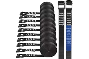 STRAPSPRO Lashing Straps, 12ft x 1 Inch Wide Cinch Strap with Buckles Adjustable Cam Straps, 1763lbs Heavy Duty Quick Pull Release Utility Nylon Black Cargo Tie Down Straps for Kayak Trucks Trailer Box, 12 Pack
