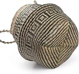 DOKOT Seagrass Plant Basket Natural Woven Planter Foldable with Handles Black view 2