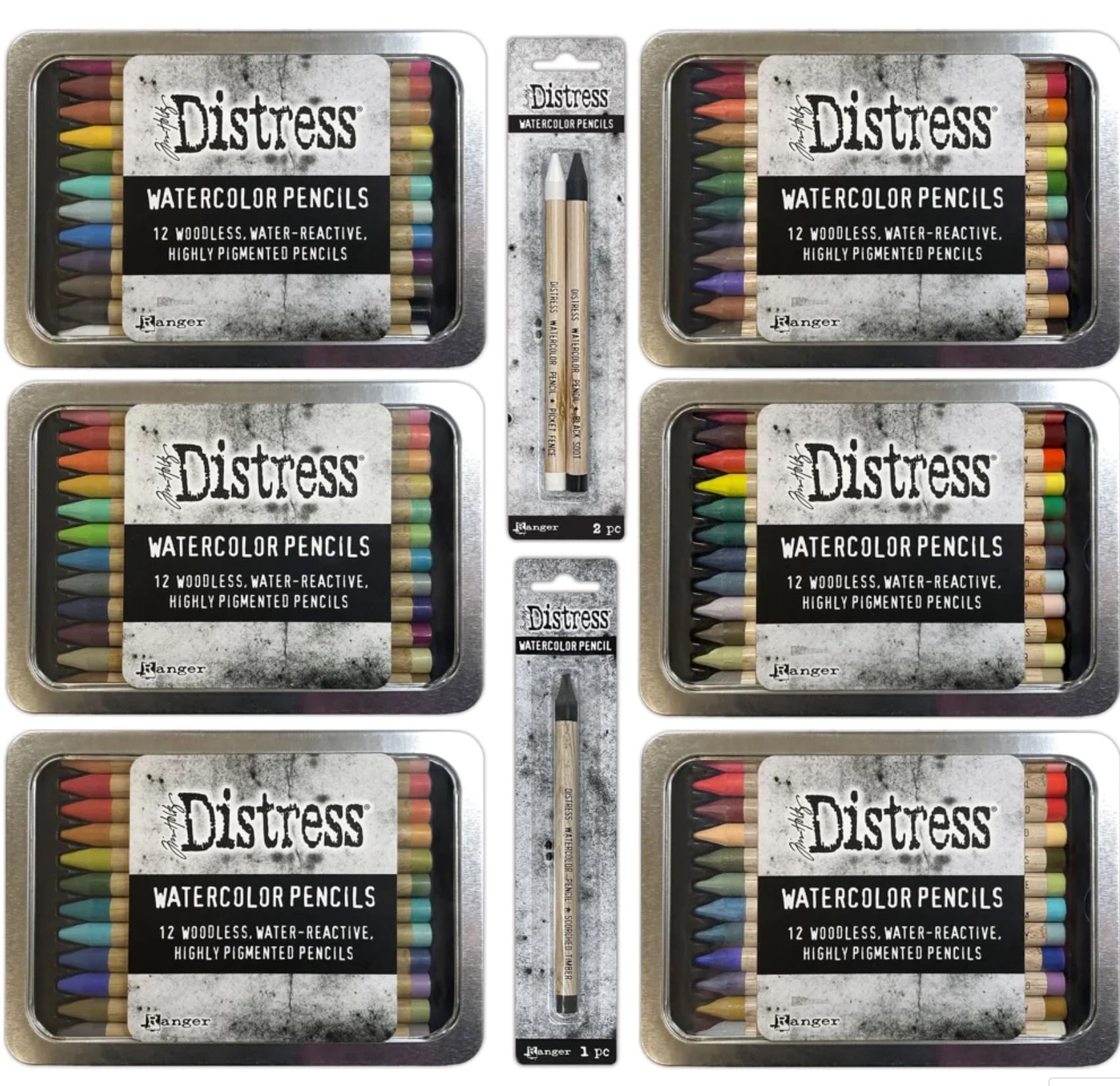Photo 1 of Ranger Ink Bundle - Tim Holtz Distress ALL available Watercolor Pencils 75 total. Sets 1, 2, 3, 4, 5, and 6. Plus the additional 3 colors: Black Soot, Picket Fence and Scorched Timber.