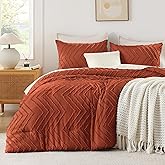 Andency Burnt Orange King Size Comforter, Boho Terracotta Soft Warm Bedding Comforter Sets for King Bed, 3 Pieces Rust Chevron Tufted Aesthetic Microfiber Lightweight Comforter Set
