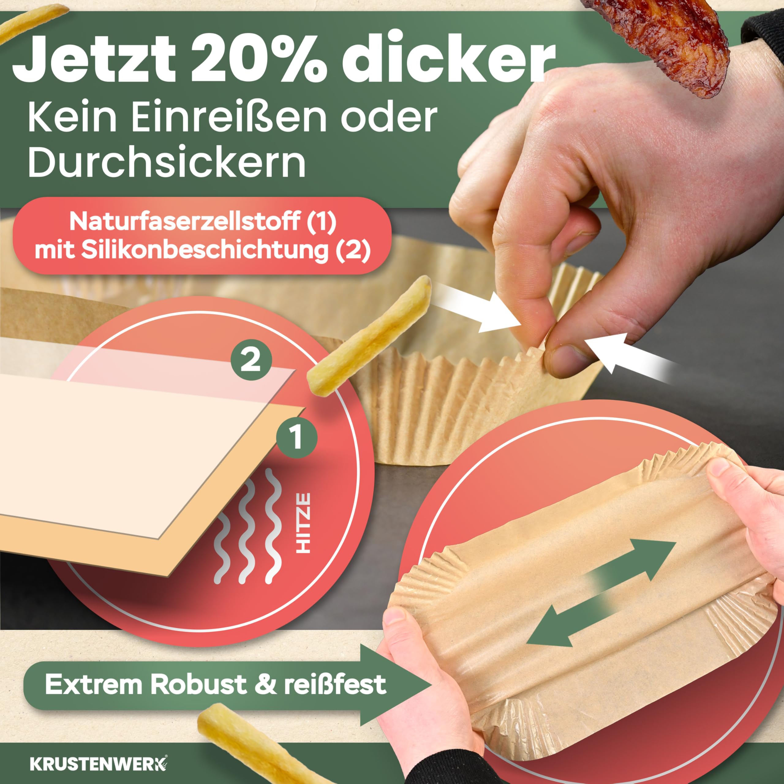 KRUSTENWERK® 120 Stück Backpapier für Heißluftfritteuse Ninja 20,5x14cm | Airfryer Backpapier für Ninja Double Stack XL & AF300EU AF400EU SL400EU und weiteren Dual Zone Air Fryer | FSC Siegel 3