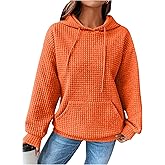 SHENHE Women's Hoodie Pullover Waffle Long Sleeve Casual Loose Hooded Sweatshirt with Pocket