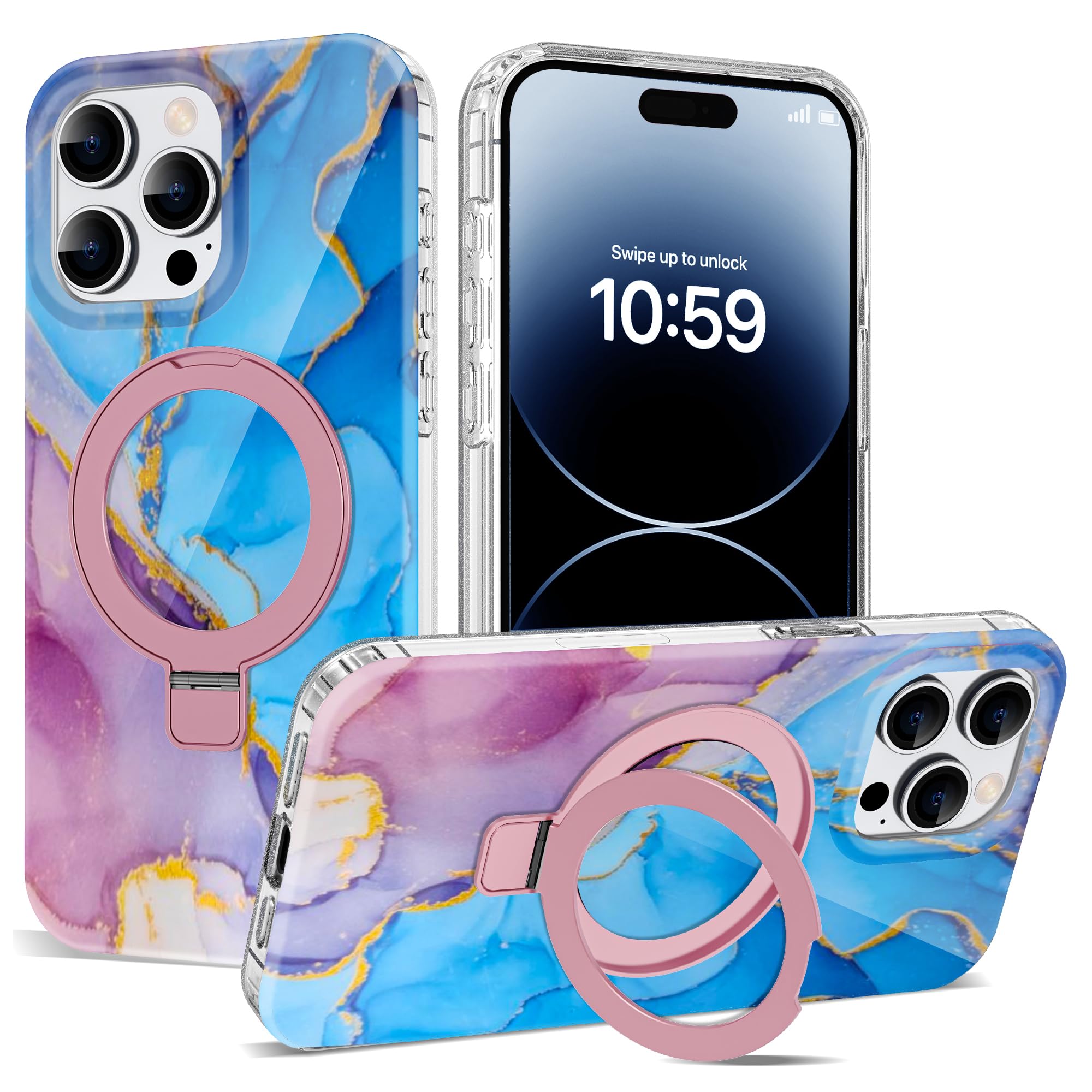 Photo 1 of ETPESOK Compatible with iPhone 14 Pro Max Case Marble Pattern with Magnetic Ring Stand [Compatible with Mag-Safe] TPU Protective Phone Case for iPhone 14 Pro Max 6.7", Marble Purple Blue