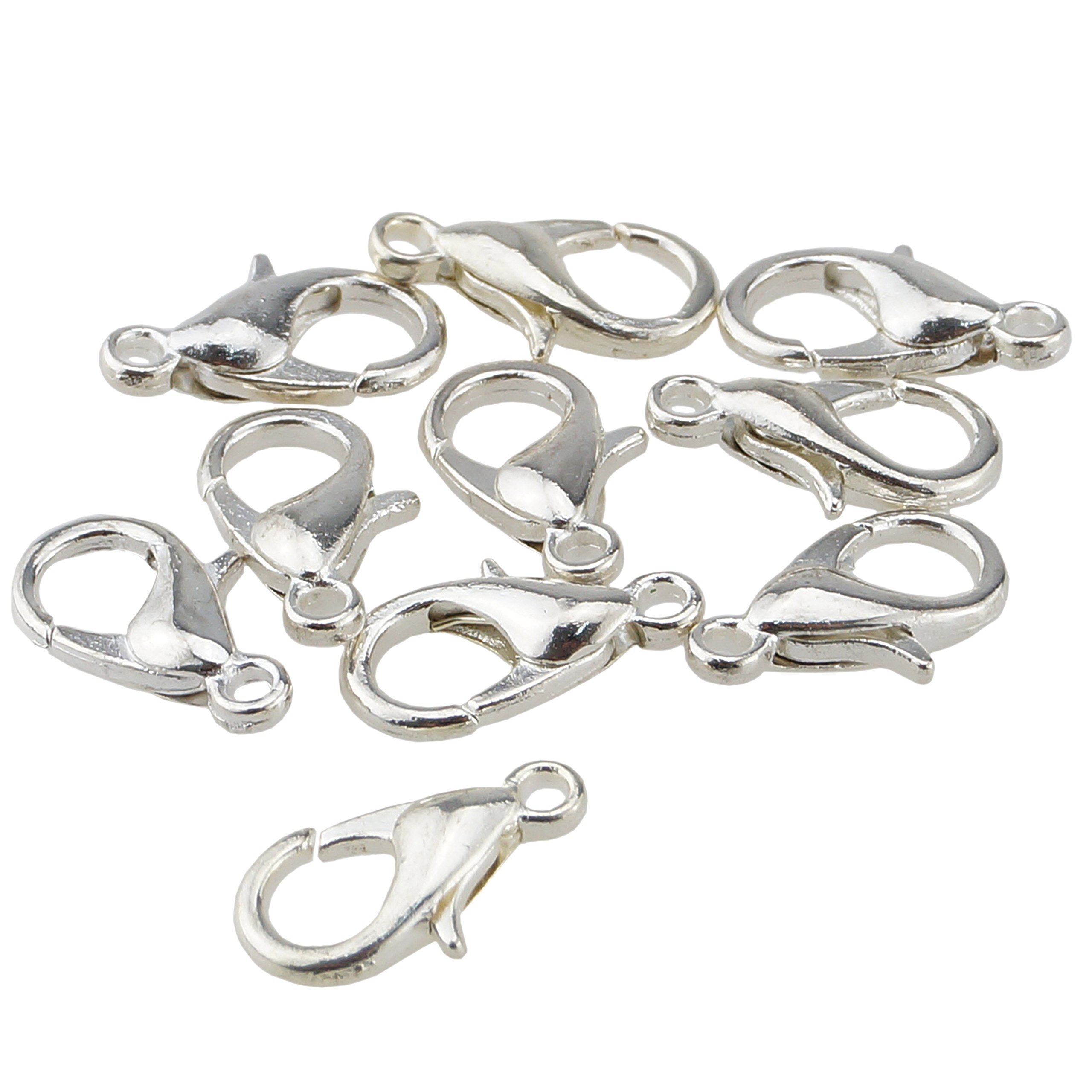 Kare & Kind Silver Plated Lobster Clasps, 100pcs Jewelry-clasps Findings, 7x12mm with Retail Packaging