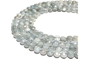 ABC GEMS USA ABCGEMS Brazilian Aquamarine Beads (A Revolutionary Cutting Process- More Surfaces to Reflect Light) Healing, Energy, Micro-Faceted, Diamond-Cut, Checkerboard Coin, Tiny, 6mm