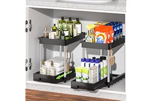 2 Pack Under Sink Organizers and Storage with Sliding Storage Drawer, DUSASA 2 Tier Bathroom Sliding Under The Sink Organizer