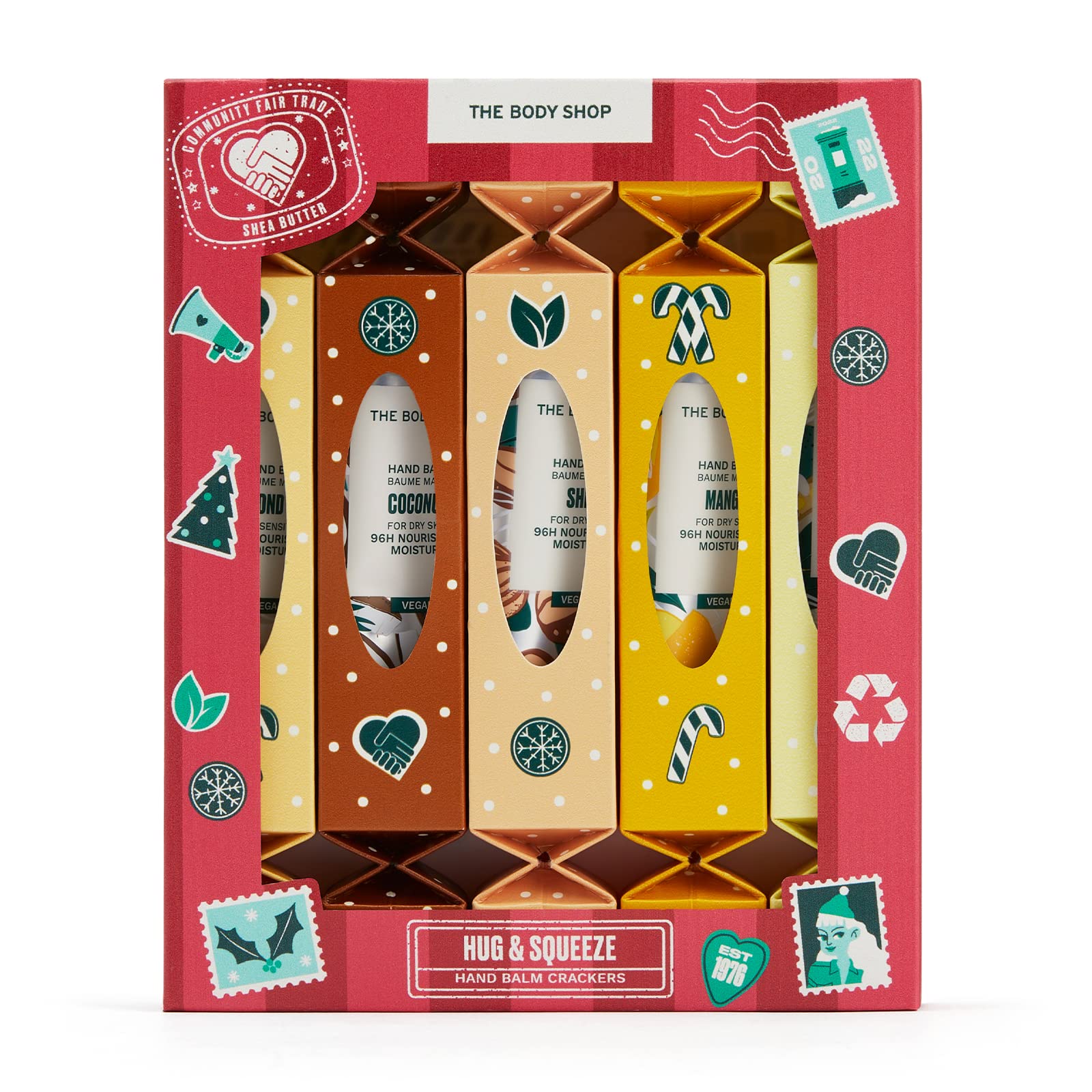 The Body Shop Hug & Squeeze Hand Balm Gift Set - Softens and Moisturizes Vegan 5 x 30ml Hand balms