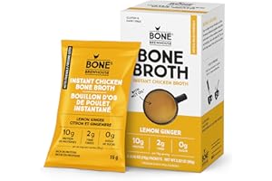 Bone Brewhouse - Chicken Bone Broth Protein Powder - Lemon Ginger Flavour - Keto & Paleo Friendly - Instant Soup Broth - 10g 