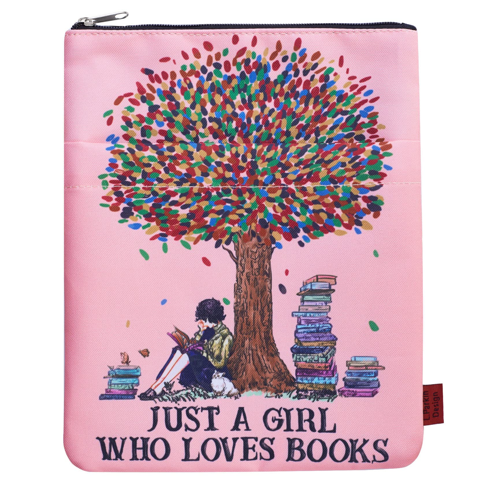 Just A Girl Who Loves Books, Book Cover with Zipper, Gift for Nerd Book, 11 x 8.5 Inches, Washable Fabric — image 1