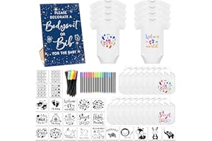 SytuHete 69 Pcs Baby Bib Bodysuit Baby Shower Set Baby Shower Game Sign Baby Feeder Bib Newborn Bodysuit Fabric Marker
