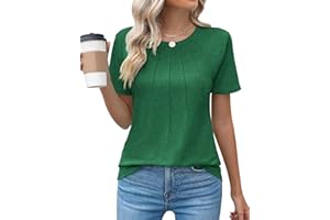Kistore Womens Casual Crew Neck Short Sleeve Pleated Tops Blouses Fashion Clothes 2025