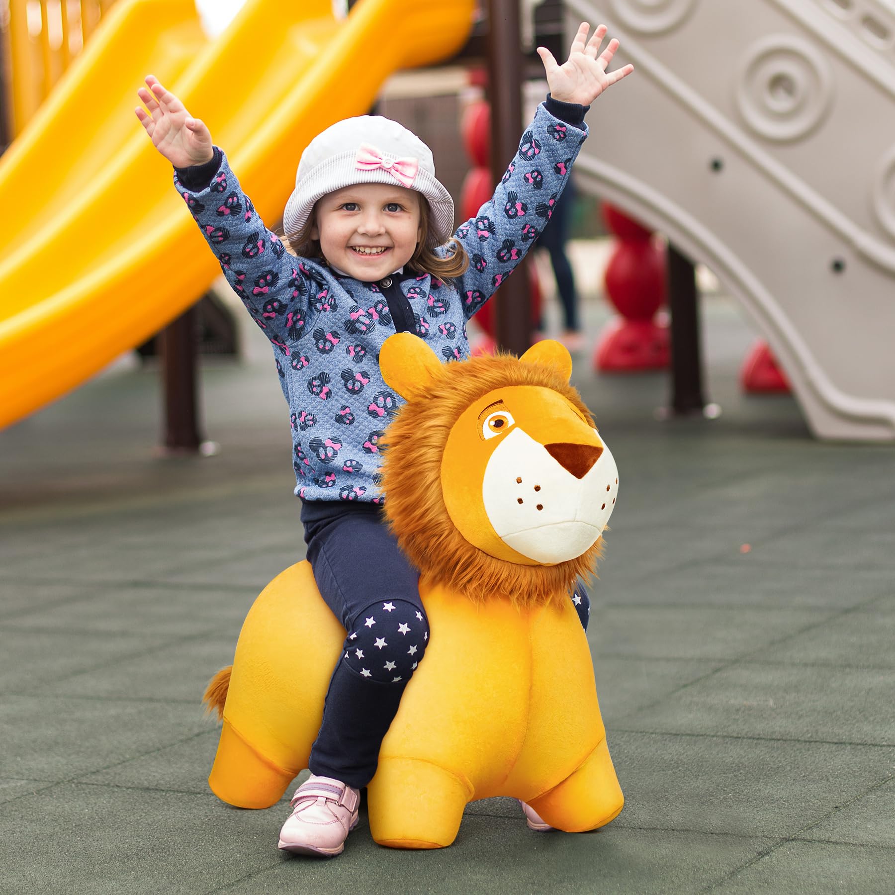 U&C Planet Hüpftier für Kinder ab 1 Jahr, Aufblasbarer Hüpf-Löwe mit Pumpe 7
