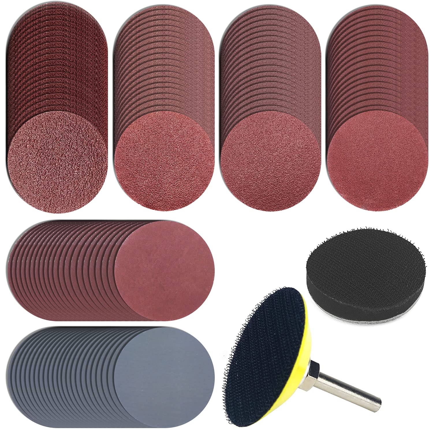 120 Pcs Sanding Disc 50 mm Hook and Loop Grit 100/180/240/400/1500/3000 Sanding Pad 2 inch Drill Sanding Attachment