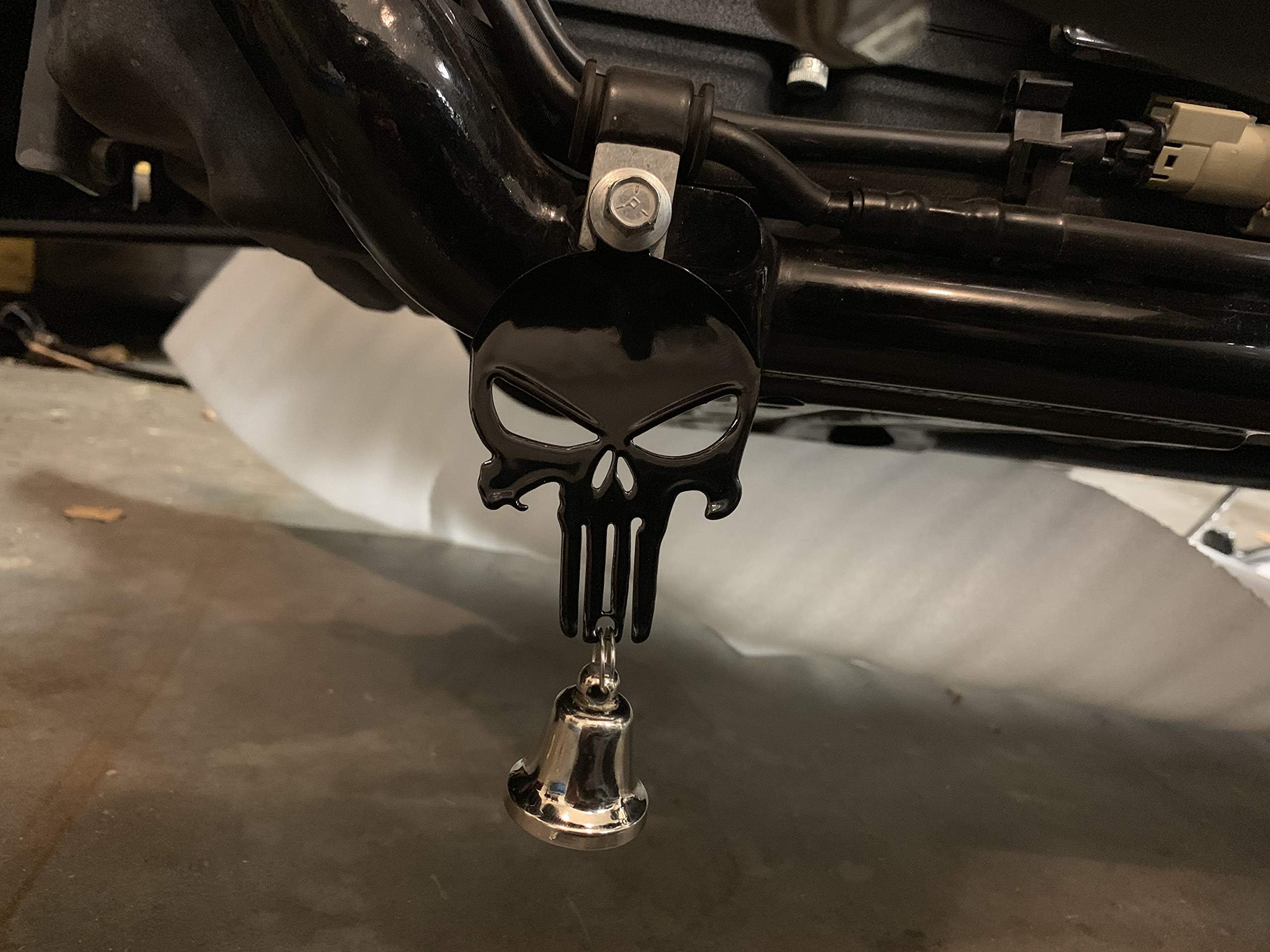 Kustom Cycle Parts Universal Gloss Black Punisher Skull Bell Hanger - Bolt and Ring Included. Fits all Harley Davidson Motorcycles & More! Proudly MADE IN THE USA! (No Bell)