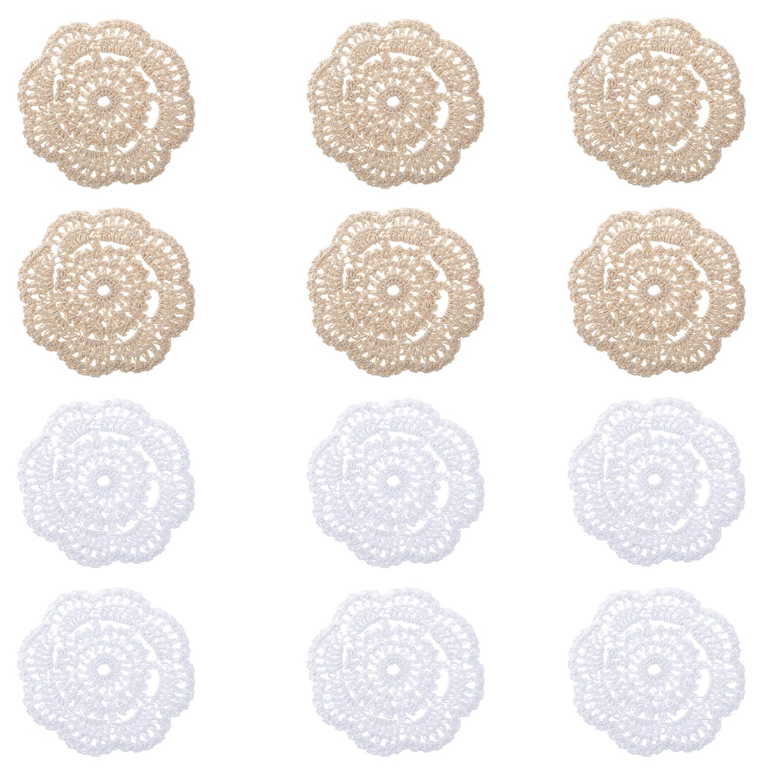 Photo 1 of 12 PCS Small Lace Doilies Crochet Doilies for Cups Coasters 4 Inch Handmade Crochet Cotton Coaster Small Vintage Cloth Lace Placemats Lace Fabric Coasters for Table (White/Beige)