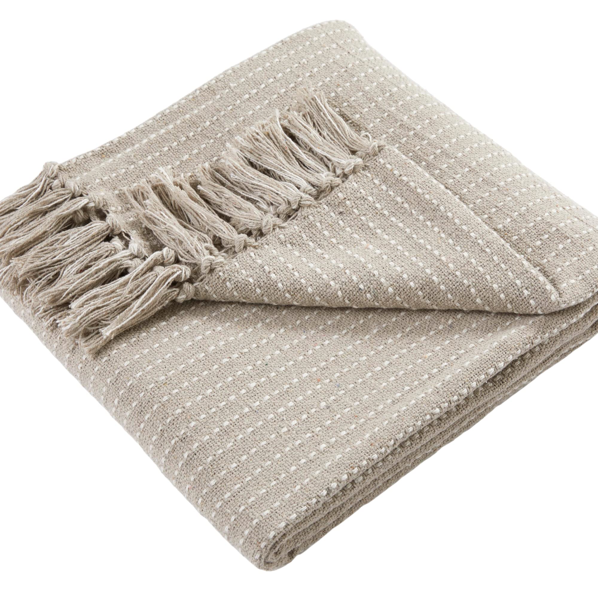 Drift Home - Natural Woven Stripe Throw Blanket (180 x 130cm) - Sustainable Recycled Cotton 100% - Textured Sofa Throw