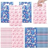 Czlotyh 50 PCS Cartoon Party Gift Bags Tropical Summer Hawaii Style Candy Treat Bag Blue Pink Flower Plastic Goodie Bags with Handles for Boys Girls Birthday Party Favors Baby Shower Supplies